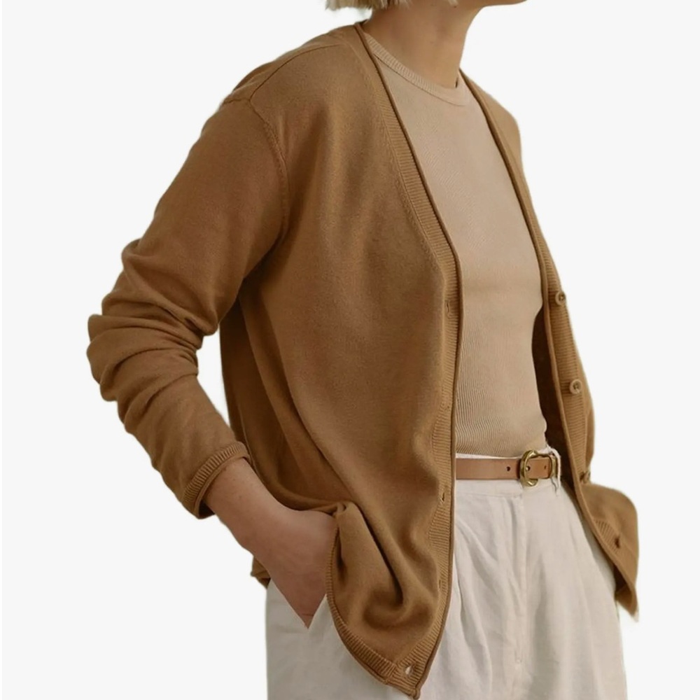 Pact Women's Camel Brown Button-Front Cardigan